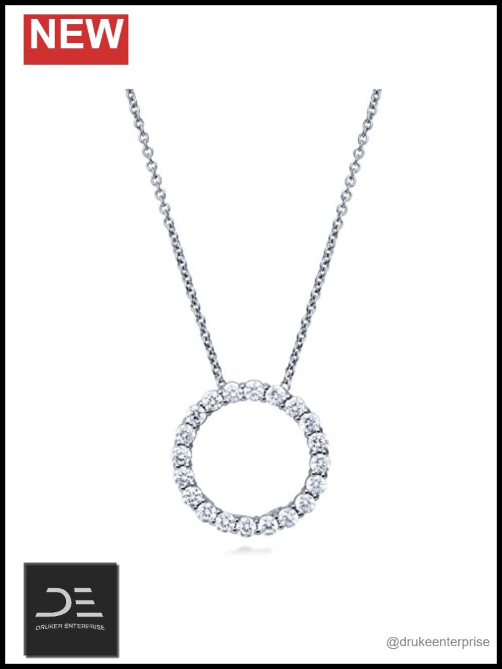Sterling Silver CZ Open Circle Pendant Necklace for Women Rhodium Plated